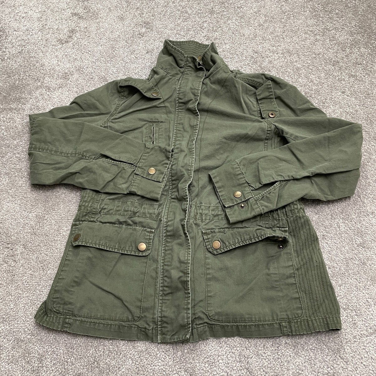Love Tree Military Jacket Women Medium Army Green Full Zip Cotton
