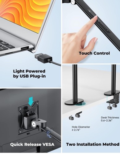 Monitor/Laptop Desk Mount with 7" LED Ring Light,3 Color&5 Brightness (57) - Bild 5 von 5