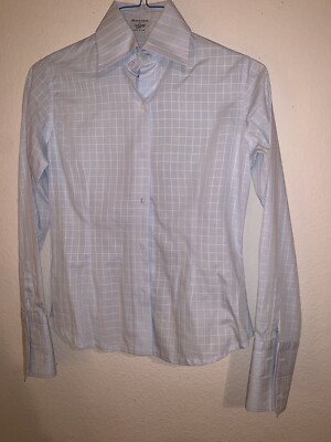 GERLIN ITALIAN Office SHIRT $395 Women s Shirt Size S White Blouse Checkered