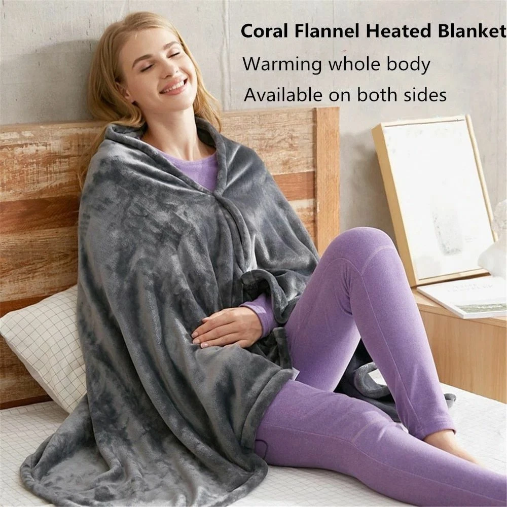 Electric Heating Blanket Cashmere Plush USB Flannel Throw Warm Shawl Coral  Lap | eBay