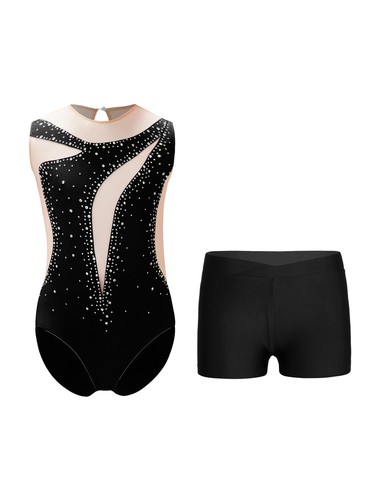 Kids Girls Dancewear Athletic Bodysuit And Bottoms Workout Unitard With Shorts - Picture 7 of 33