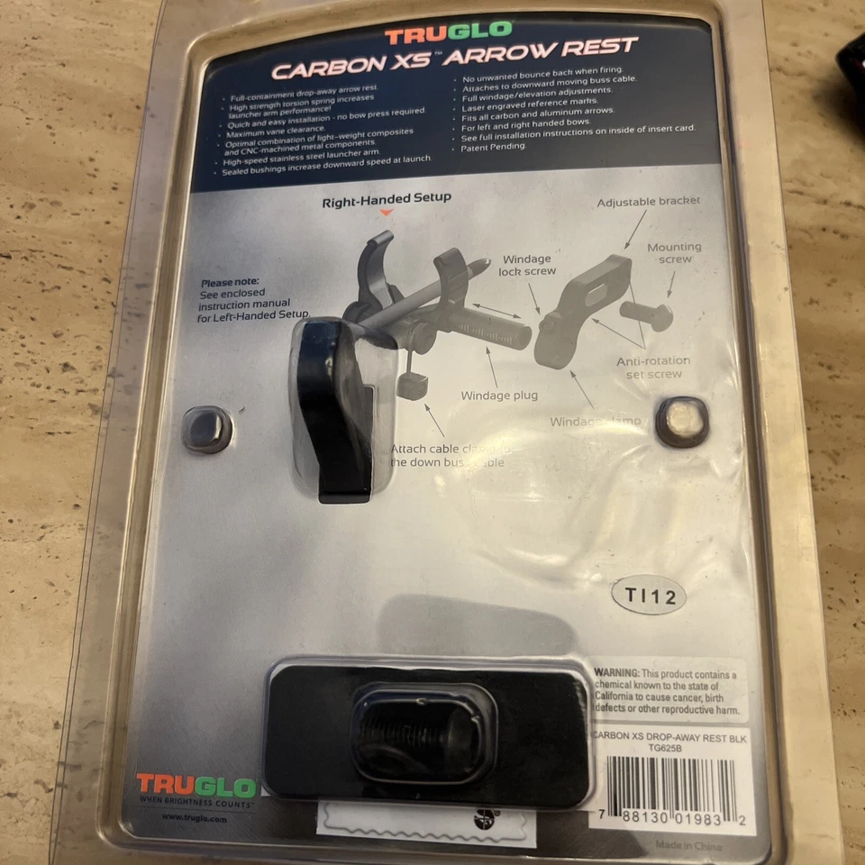 NEW TRUGLO TG625B CARBON XS DROP AWAY ARROW REST RH BLACK - Image 2 of 2
