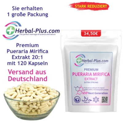 HERBAL -PLUS Pueraria Mirifica Kapseln - 20:1 Premium Extrakt - Original - 100% Natur - Vegan