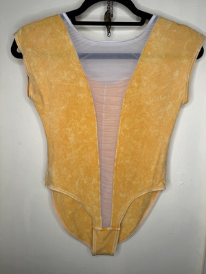 #ad Vintage 90s Acid Wash American Apparel Women Golden Yellow Bodysuit L $15.00