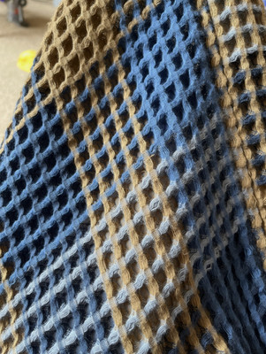 NWT BROOKLINEN DREAMWEAVE WAFFLE THROW COTTON BLANKET IN AZUL CHECK