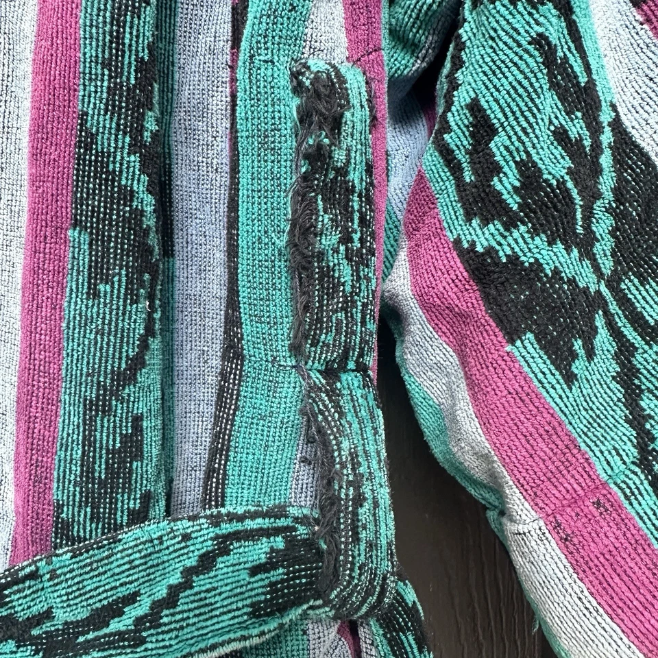 Bata a rayas azteca de rizo de algodón vintage años 90 kimono OS verde azulado, magenta, púrpura Foto 4 de 4