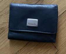 Vintage Tignanello Black Leather Wallet Tri Fold ID Window Card Holder Coin Zip