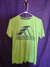 Adidas Boys Size L, 14/16 Polyester Neon Green T Shirt With Logo