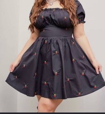 Cider Cherry Dress Black Babydoll SZ 1XL Mini Off Shoulder Cottagecore