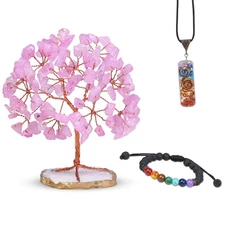 Rose Quartz Crystals, Good Luck Money Tree, Pink Room Decor, Spiritual Items,...