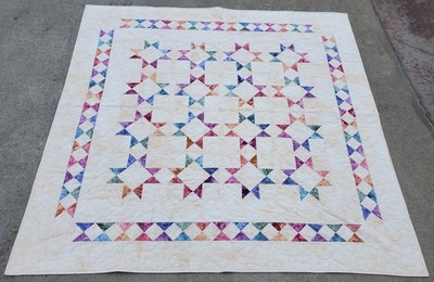 NEW~Hand Dyed Broken Star Wall Hanging 66'' x 66'' Patchwork Quilt Pastel & Cream