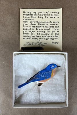Richard Ellinger Original Signed Hand Carved Bluebird Brooch Pin Hand Painted