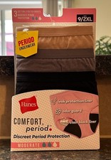 HANES COMFORT PERIOD STRETCH BRIEFS WOMEN'S 2XL pk 3 pack Black Gray Tan NIP