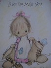 Unsigned 1970s vintage greeting card Betsey Clark MISS YOU Girl w/ Boots — photo 3