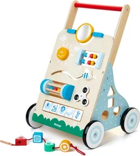 Wooden Baby Walker, 10 in 1 Baby Activity Center Walker Adjustable Wood Toddler 