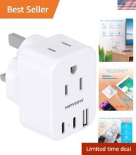 Type G UK Travel Adapter - Compact 5-in-1 with Dual USB-C and Outlet Charging