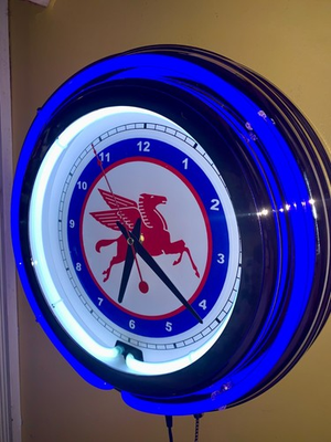 #ad Mobil Pegasus Oil Gas Station Garage Mechanic Man Cave Neon Adverting Clock Sign $185.00