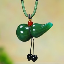 Exquisite GREEN Agate Carved Gourd, Fulu Jade Pendant Handmade Necklace Jewelry
