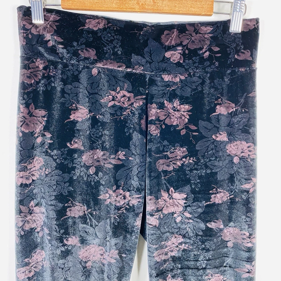 Leggings Diane Gilman DG2 Talla Pequeña Estampado Floral Elastizados Terciopelo Tejido Negros Foto 3 de 4