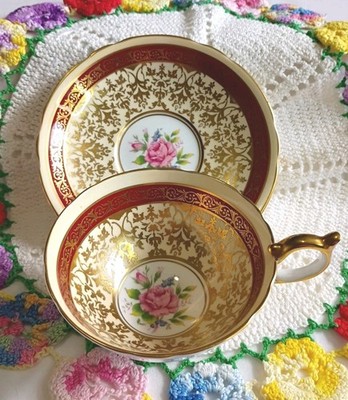 Vintage ANSLEY Cup and Saucer SET GOLD FILIGREE W/ ROSE #950 Truly Beautiful 