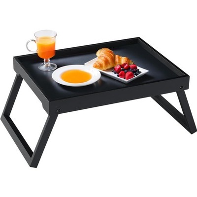Frühstückstablett mit Klappbeinen aus Bambus, Schwarz, Serviertablett, Laptop...