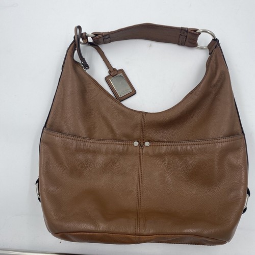 Tignanello purse brown/tan leather shoulder strap with zipper some pockets