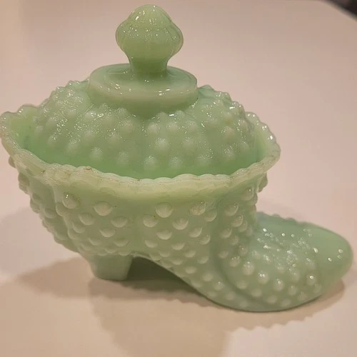 Vintage Fenton Jade Jadeite Hobnail Shoe/Boot Slipper Trinket  Collectible