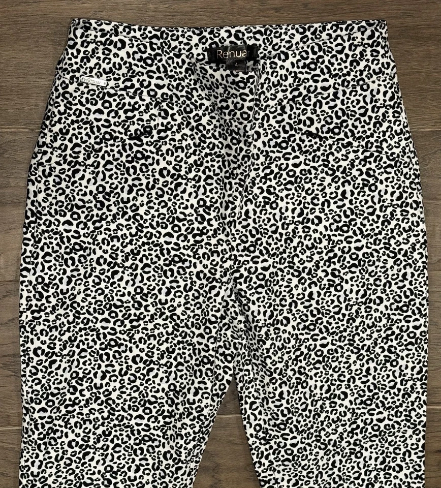 Capris elásticos Pull-on blancos y negros Renuar para mujer talla 4 Foto 3 de 4