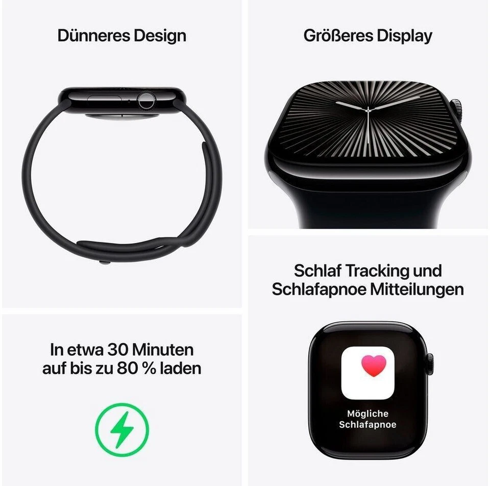 APPLE Watch S10 GPS 42 mm Alugehäuse Sportband M/L Schwarz MWWF3QF/A B-Ware, Foto 3 von 3