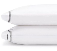  275 FRETTE HOTEL CRUISE 2 KING PILLOWCASES WHITE SLATE GRAY EMBROIDERY NAUTICAL