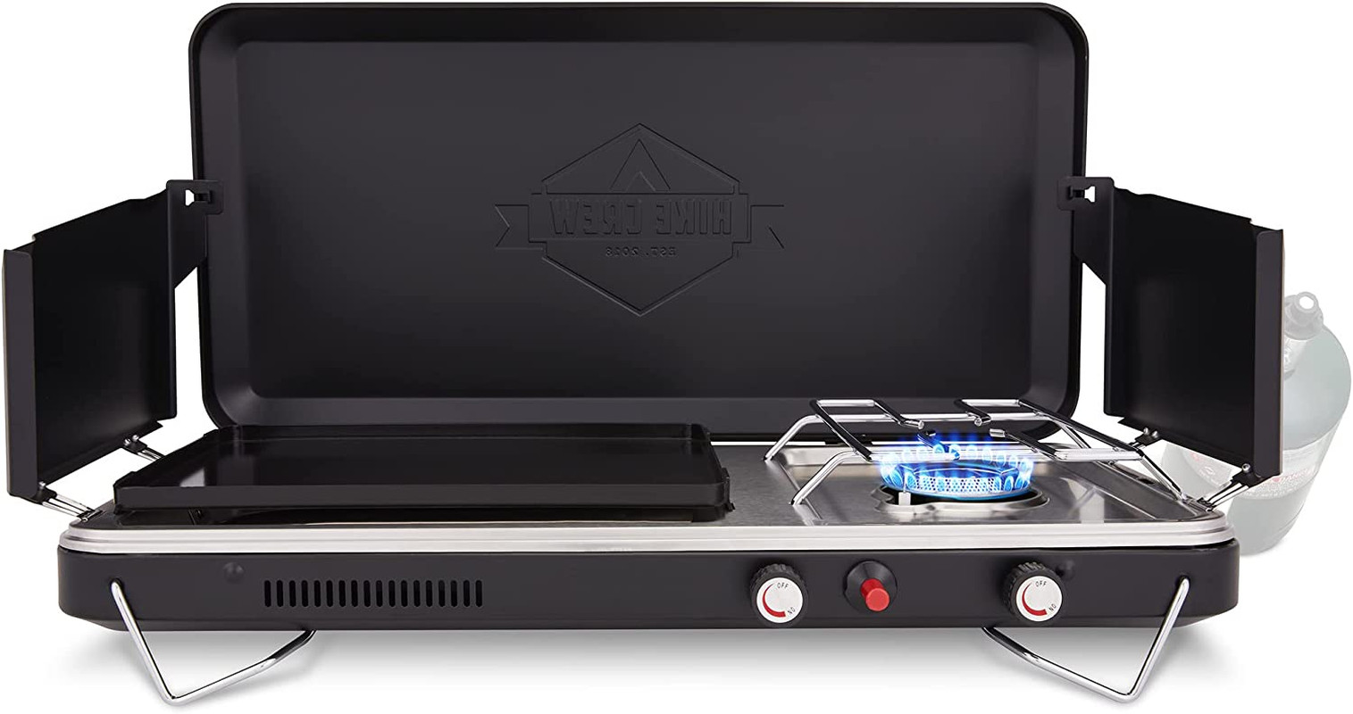 2-In-1 Gas Camping Stove | Portable Propane Grill/Stove Burner W/Integrated Igni