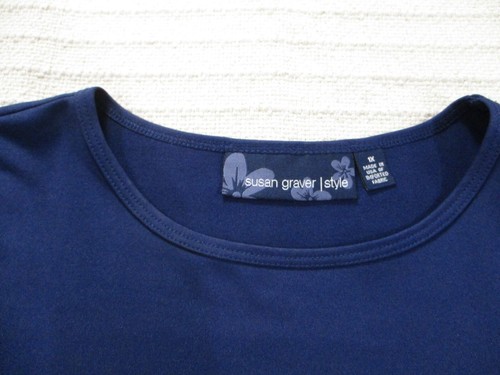 Susan Graver Womens Shirt 1X Blue Short Sleeve Solid Round Neck Polyester Blend - Picture 2 of 12