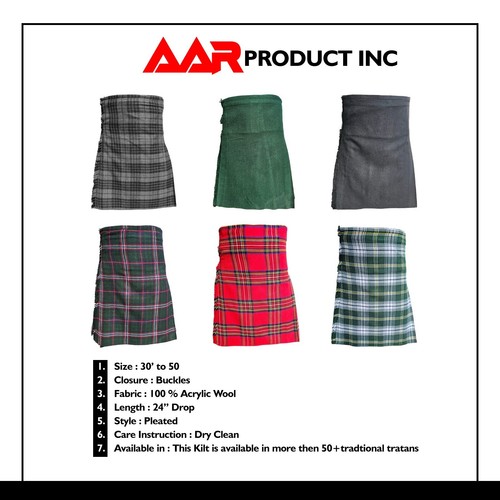 Mens Kilt Scottish Tartan Kilts Highland Casual Wear 4 Acrylic Tartans AAR - Picture 76 of 111