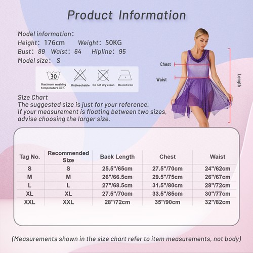 Womens Lyrical Dance Dress Split Flowy Modern Contemporary Skirt Leotard - Afbeelding 117 van 117