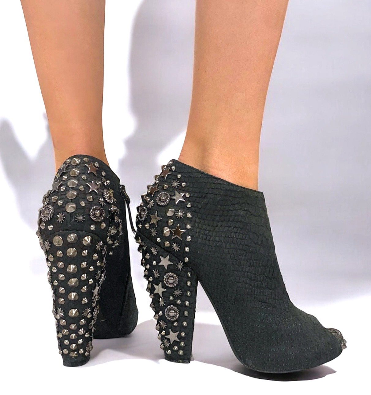 GIVENCHY Black Python Leather Studded Peep Toe An… - image 2