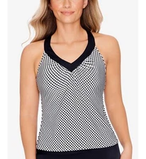 Swim Solutions ESF10879 BLACK/WHITE Ring-Back Tankini Swim Top Women's  US 14