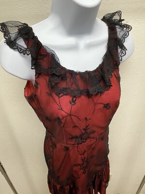 Jill Stuart Red & Floral Embroidered Lace Sleeveless Ruffled Mini Dress
