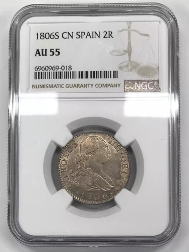 1806 S CN Spain Silver 2 REALES NGC AU-55 - KM#430.2