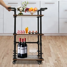 3-Layers  Kitchen Cart Industrial Bar Cart Serving Cart Storage Rolling Trolley