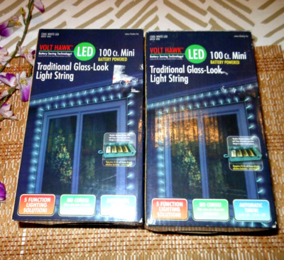 2 Bx  VOLT HAWK LED 100 Mini Count BATTERY POWERED GLASS LOOK STRING LIGHTS Cool