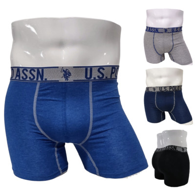 US Polo ASSN Men's Boxer Briefs 4-Pack Pouch Cotton Blend Stretch Blue Grey