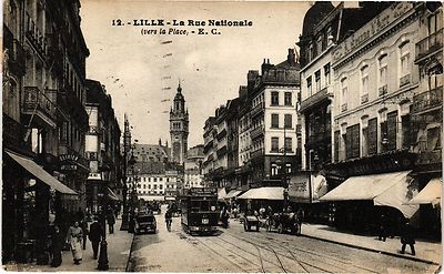 Old postcard Lille - La Rue Nationale (towards the Place) (204131)