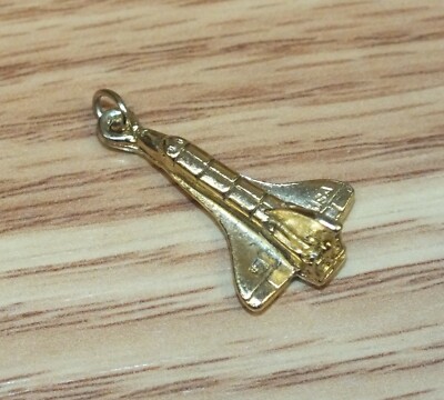 USA Space Shuttle Gold Toned 1 Inch Small Necklace Pendant Charm! **No Chain**
