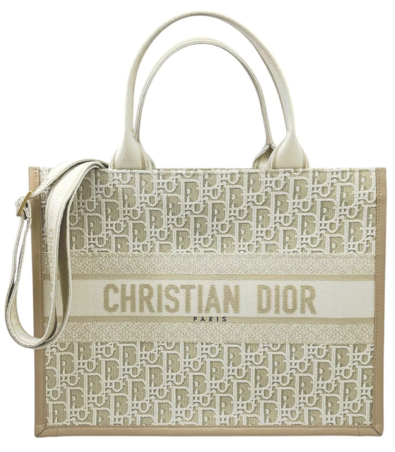 Sac fourre tout Christian Dior livre moyen oblique toile dorée cuir beige
