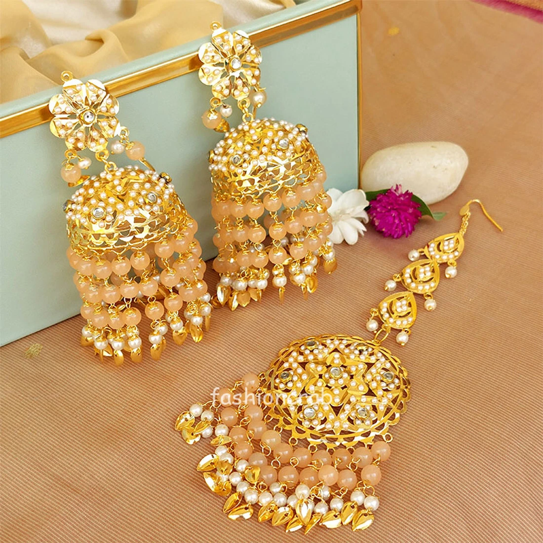 Buy Rani Matte Gold Wedding Jhumka Earrings Online From Surat Wholesale  Shop.