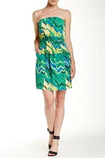 Collective Concepts Women's Printed Strapless Green Dress size L $88 