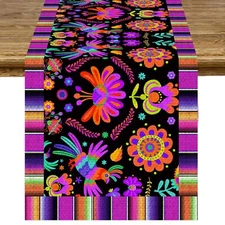 Day of The Dead Table Runner Mexican Floral Linen Table Runner Dia De Los Mue...