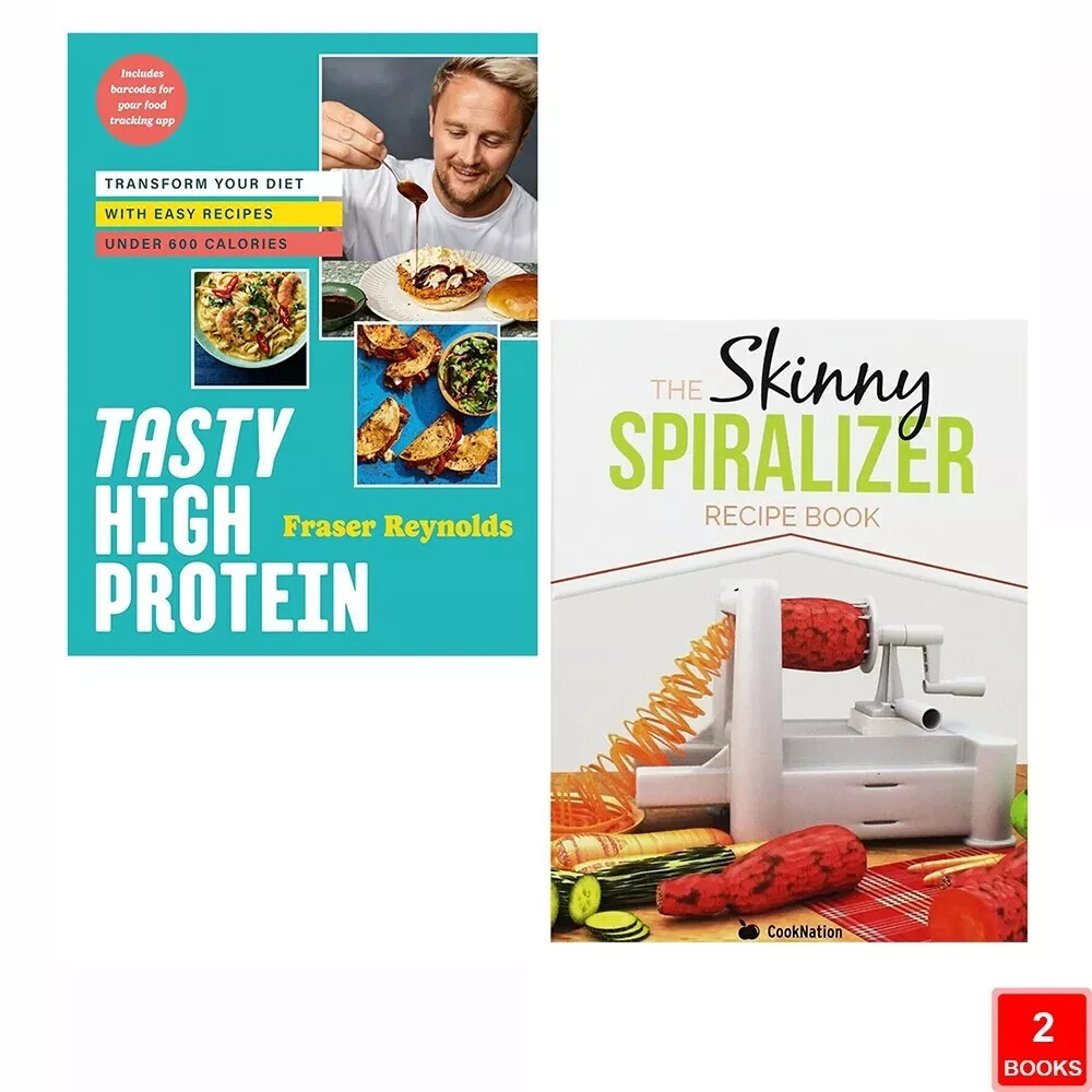 Tasty High Protein (Hardcover), Skinny Spiralizer Recipe Book 2 Books Set