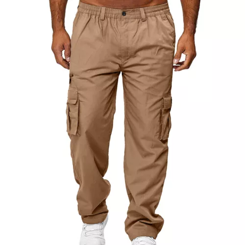 Mens Lightweight with Pockets Bottoms Men Leisure Elastic Waist Cargo Pants - Picture 6 of 47