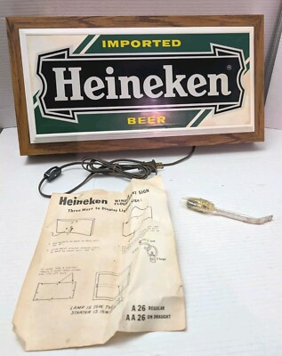Vintage Large 20.5 X 10 Heineken Light Up Bar Pub Beer Advertising